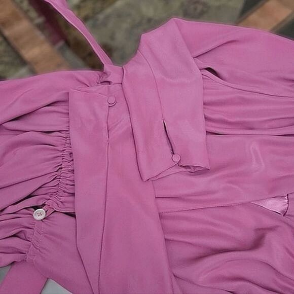 Vtg 80's tailor-made lilac maxi wrap gown - Picture 8 of 16